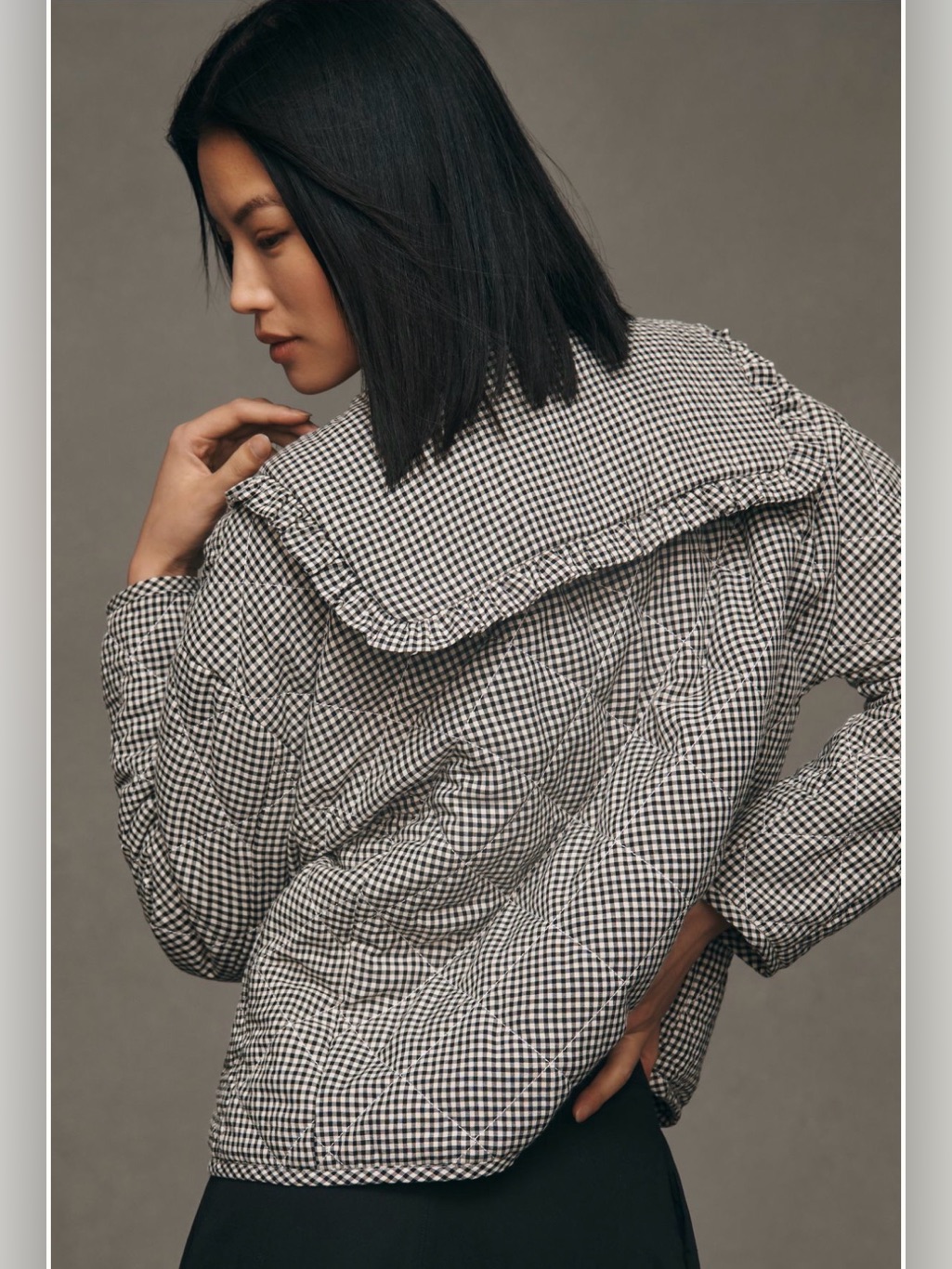 Maeve Anthropologie Black & White Gingham Quilted Jacket With Peter Pan Collar — image 2 of 5